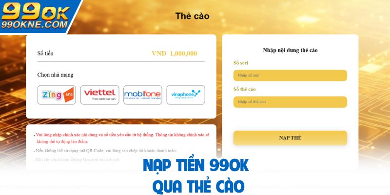 Nạp tiền 99OK qua thẻ cào